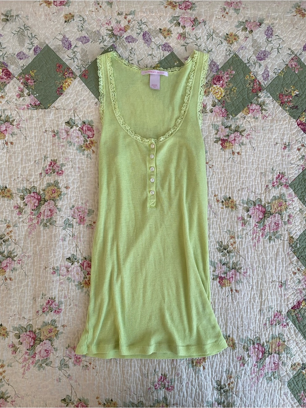 victoria secret lacy lime green tight y2k button up tank top